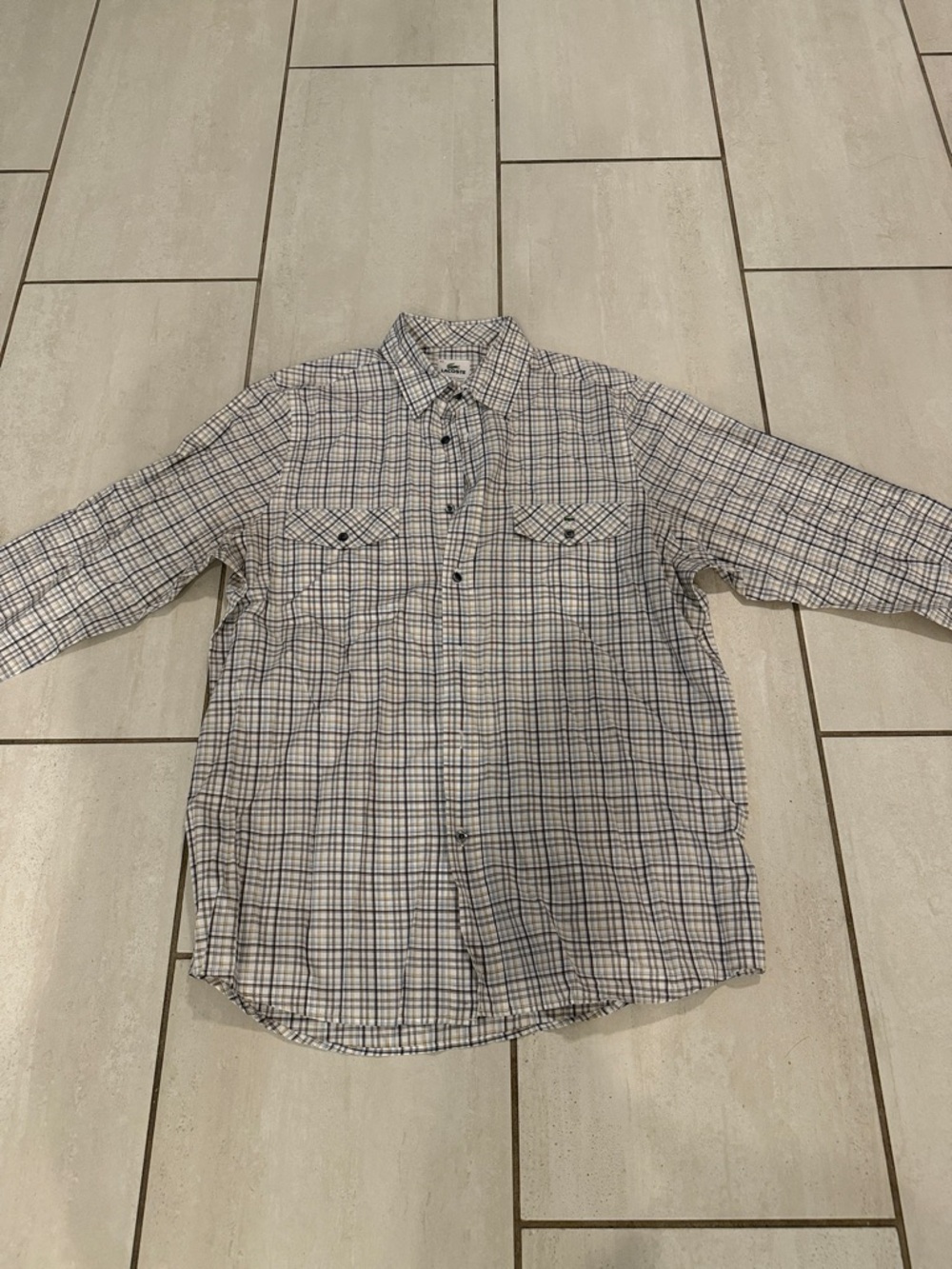 Lacoste White and Blue Plaid Casual Button Down Shirt